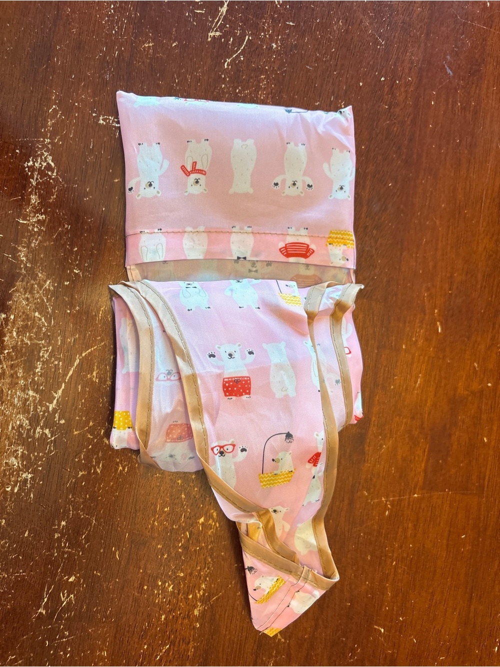 Kids Pink Polar Bear Print Reusable Shopping Bag Foldable and Compact